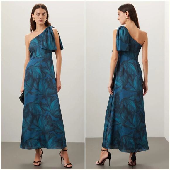 Sachin & Babi Chelsea Dress Tonal Petal Print One Shoulder Maxi Gown Blue 8 - Picture 1 of 10